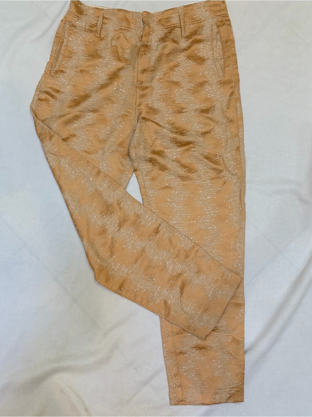 Forte Forte Pants Gold High Waist Lurex Jacquard Italy Linen Blend Metallic 8-10